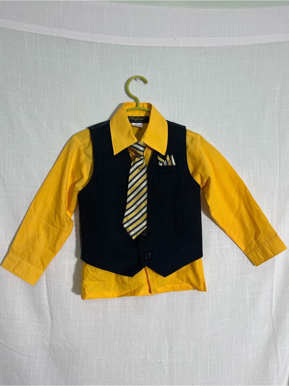 Boys 3T Yellow Dress Shirt Black Vest Tie Wedding Church Formal Outfit